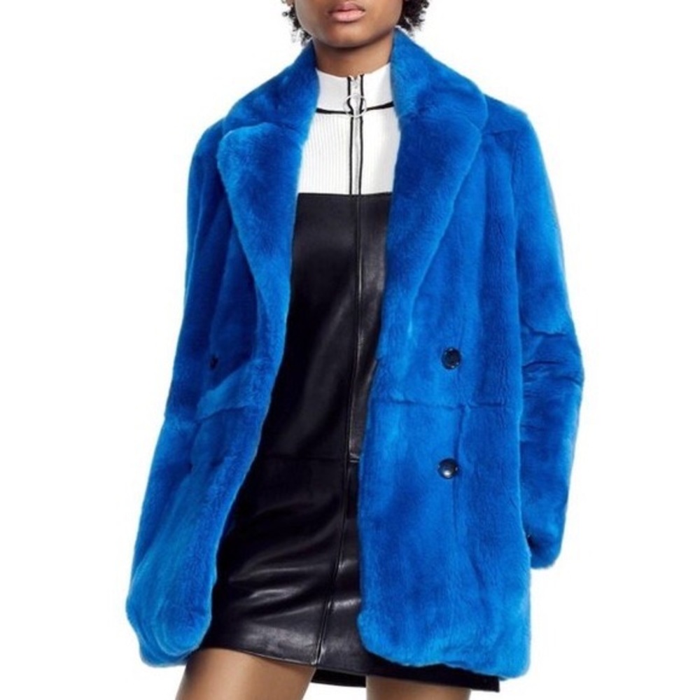 Maje Gati Fur Coat - Blue